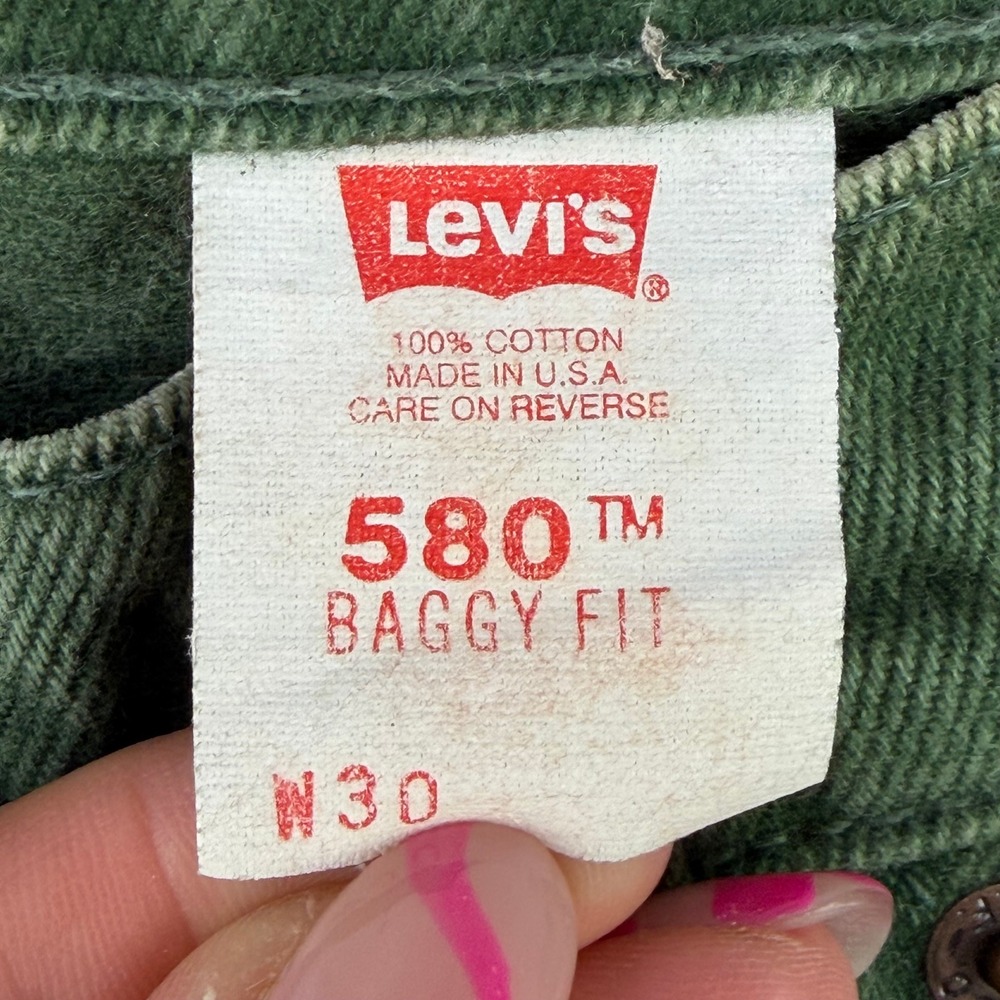 Vintage 90s Levi's 580 Baggy Jean Shorts Mens 30 Green Denim Orange Tab USA Made - Picture 7 of 12